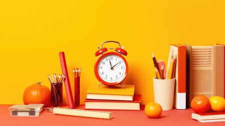 background school inventory in gentle colors, back to school. celebration of the new school year.の素材