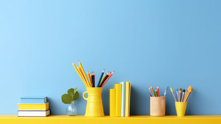 background school inventory in gentle colors, back to school. celebration of the new school year.の素材