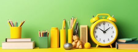 background school inventory in gentle colors, back to school. celebration of the new school year.の素材