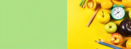 background school inventory in gentle colors, back to school. celebration of the new school year.の素材