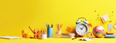 background school inventory in gentle colors, back to school. celebration of the new school year.の素材