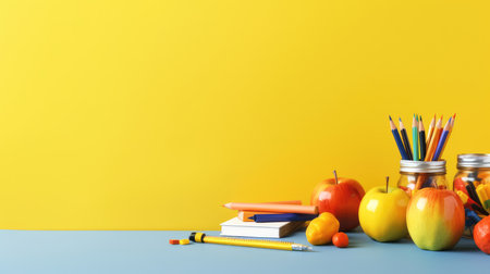 background school inventory in gentle colors, back to school. celebration of the new school year.の素材