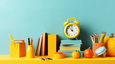 background school inventory in gentle colors, back to school. celebration of the new school year.の素材