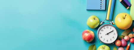 background school inventory in gentle colors, back to school. celebration of the new school year.の素材