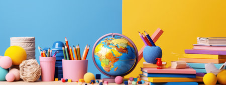 background school inventory in gentle colors, back to school. celebration of the new school year.の素材
