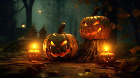 Halloween background, glowing Halloween pumpkins. the day of the Dead. terrible holiday.の素材
