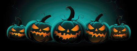 Halloween background, glowing Halloween pumpkins. the day of the Dead. terrible holiday.の素材