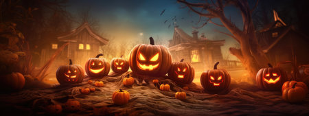 Halloween background, glowing Halloween pumpkins. the day of the Dead. terrible holiday.の素材