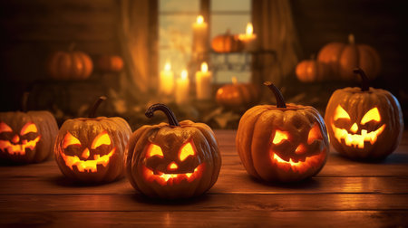 Halloween background, glowing Halloween pumpkins. the day of the Dead. terrible holiday.の素材
