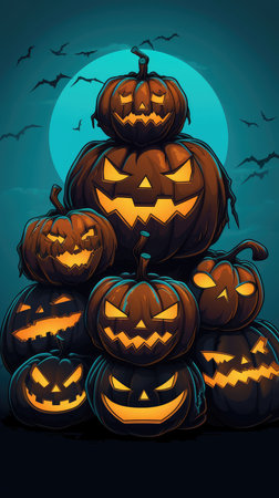Halloween background, glowing Halloween pumpkins. the day of the Dead. terrible holiday.の素材