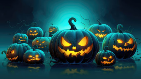 Halloween background, glowing Halloween pumpkins. the day of the Dead. terrible holiday.の素材