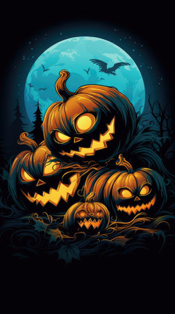 Halloween background, glowing Halloween pumpkins. the day of the Dead. terrible holiday.の素材