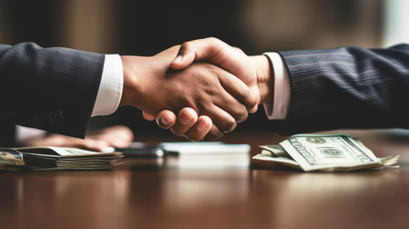 businessman investor handshake with partner. closing a business deal. business handshake.の素材