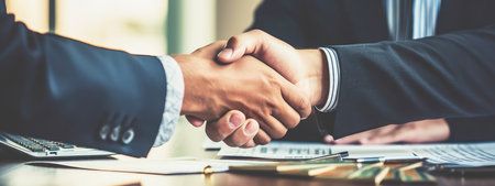 businessman investor handshake with partner. closing a business deal. business handshake.の素材