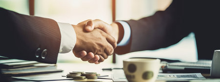 businessman investor handshake with partner. closing a business deal. business handshake.の素材