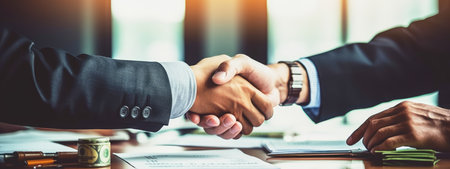 businessman investor handshake with partner. closing a business deal. business handshake.の素材