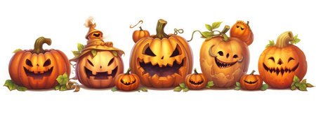 A glowing Halloween pumpkin isolated on a white background. day of the dead.の素材