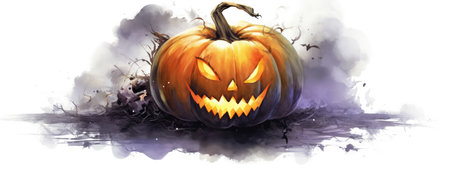A glowing Halloween pumpkin isolated on a white background. day of the dead.の素材