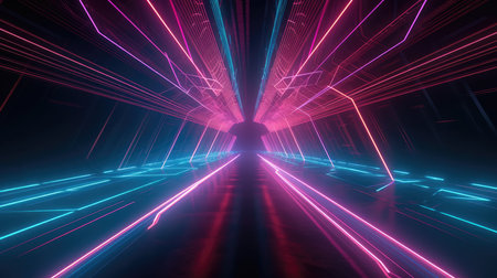 Corridor interior design with neon illumination. Abstraction, space, neon corridor. neon lighting.の素材