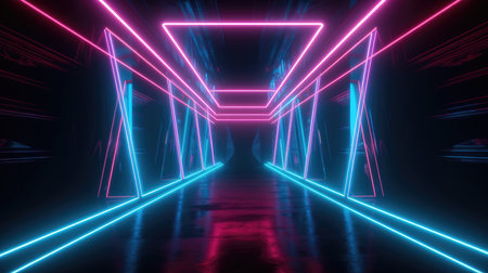 Corridor interior design with neon illumination. Abstraction, space, neon corridor. neon lighting.の素材