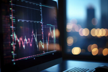 Stock exchange chart analysis background, monitor with crypto exchange chart. trading and market analysis.の素材