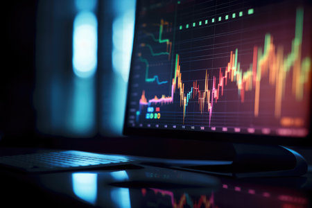 Stock exchange chart analysis background, monitor with crypto exchange chart. trading and market analysis.の素材