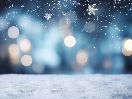 festive blurred bokeh light background, christmas and new year holidays background. blue background.の素材