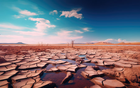cracked earth, drought, water crisis and global climate change. dehydration of nature.の素材