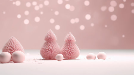 a podium or platform on a pastel background for a cosmetic product layout with an abstract Christmas tree for a holiday or winter season.の素材