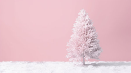 a podium or platform on a pastel background for a cosmetic product layout with an abstract Christmas tree for a holiday or winter season.の素材