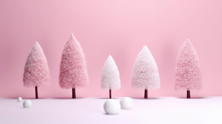 a podium or platform on a pastel background for a cosmetic product layout with an abstract Christmas tree for a holiday or winter season. New Years background for the product.の素材