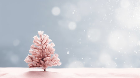 a podium or platform on a pastel background for a cosmetic product layout with an abstract Christmas tree for a holiday or winter season. New Years background for the product.の素材