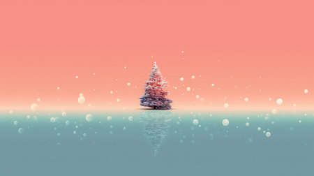 a podium or platform on a pastel background for a cosmetic product layout with an abstract Christmas tree for a holiday or winter season. New Years background for the product.の素材