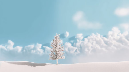 a podium or platform on a pastel background for a cosmetic product layout with an abstract Christmas tree for a holiday or winter season. New Years background for the product.の素材