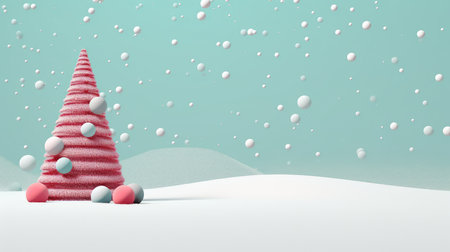 a podium or platform on a pastel background for a cosmetic product layout with an abstract Christmas tree for a holiday or winter season.の素材