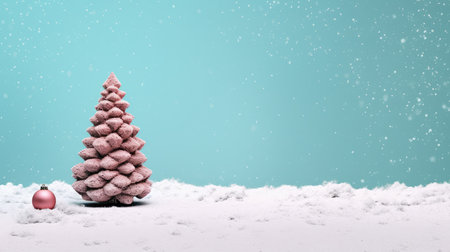 a podium or platform on a pastel background for a cosmetic product layout with an abstract Christmas tree for a holiday or winter season. New Years background for the product.の素材