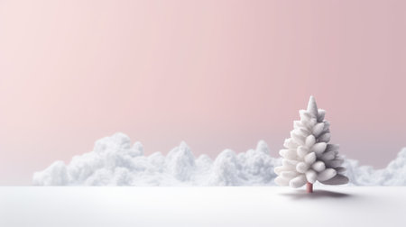 a podium or platform on a pastel background for a cosmetic product layout with an abstract Christmas tree for a holiday or winter season. New Years background for the product.の素材