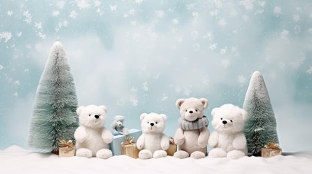 a podium or platform on a pastel background for a cosmetic product layout with an abstract Christmas tree for a holiday or winter season. New Years background for the product.の素材