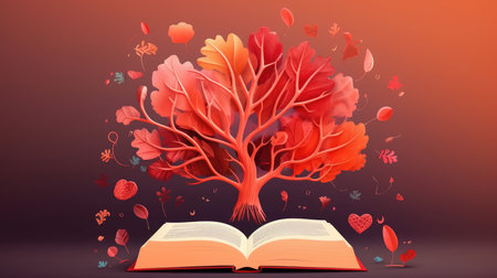 an open book from which the tree of knowledge grows, the concept of the development of the education systemの素材