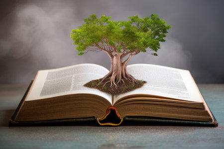 an open book from which the tree of knowledge grows, the concept of the development of the education systemの素材