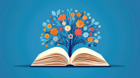 an open book from which the tree of knowledge grows, the concept of the development of the education systemの素材