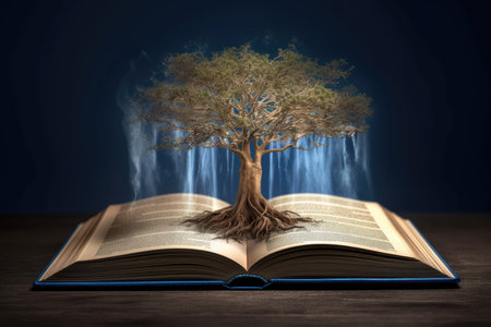 an open book from which the tree of knowledge grows, the concept of the development of the education systemの素材