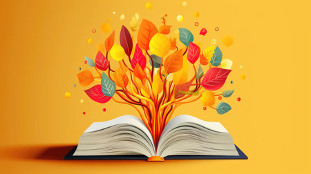 an open book from which the tree of knowledge grows, the concept of the development of the education systemの素材