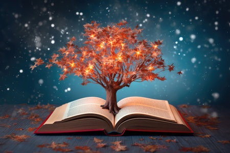 an open book from which the tree of knowledge grows, the concept of the development of the education systemの素材