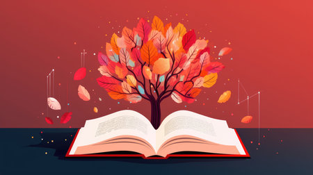 an open book from which the tree of knowledge grows, the concept of the development of the education systemの素材