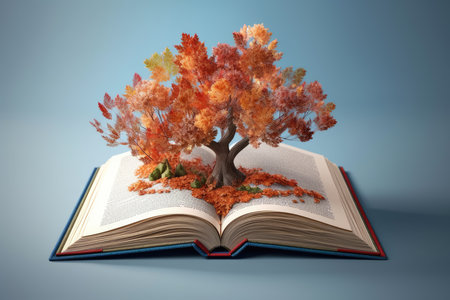 an open book from which the tree of knowledge grows, the concept of the development of the education systemの素材