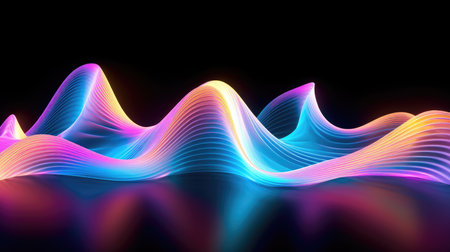 Sound neon wave illustration , neon waves, sound vibrations, neon color. generative aiの素材