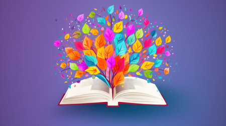 an open book from which the tree of knowledge grows, the concept of the development of the education systemの素材