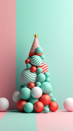 Merry Christmas and Happy New Year festive composition. Christmas background winter nature, holiday design. Abstract Christmas card.の素材