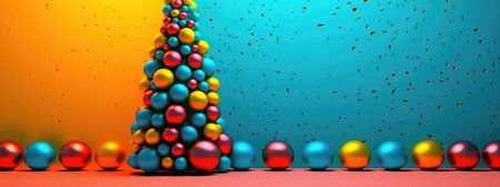 Merry Christmas and Happy New Year festive composition. Christmas background winter nature, holiday design. Abstract Christmas card.の素材